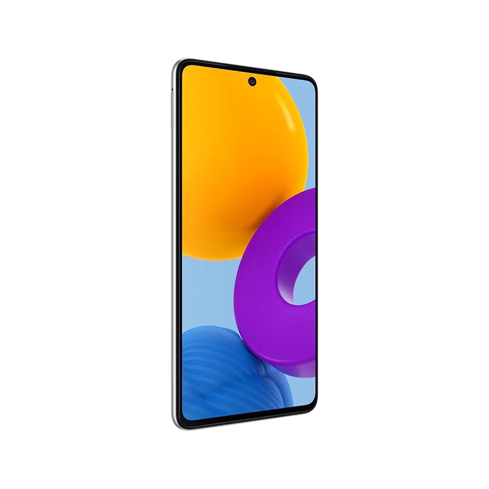Siyah Samsung Galaxy A52s akıllı telefon, ince çerçeveli ekran ve ortada ön kamera deliğiyle önden görünüm