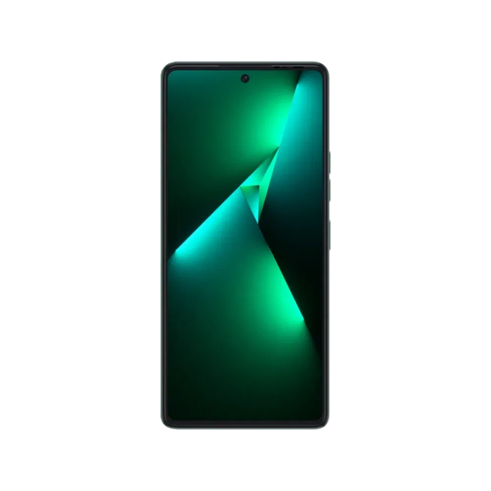 Tecno Pova 6 Pro yeşil akıllı telefon, önde kavisli ekran ve parlak yeşil ışık desenleriyle.