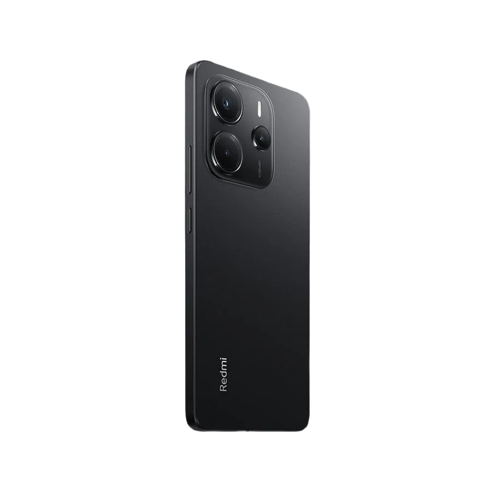 Xiaomi Redmi Note 14 5G siyah akıllı telefon, arka yüz ve üçlü kamera modülü detaylı görünüm