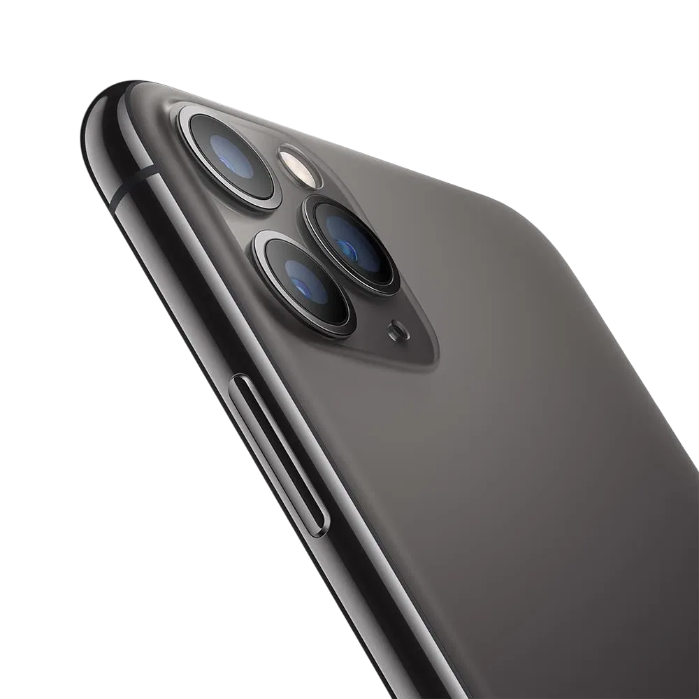 Siyah Apple iPhone 11 Pro akıllı telefonun arka yüzeyi, üçlü kamera modülü yakın plan görünüm