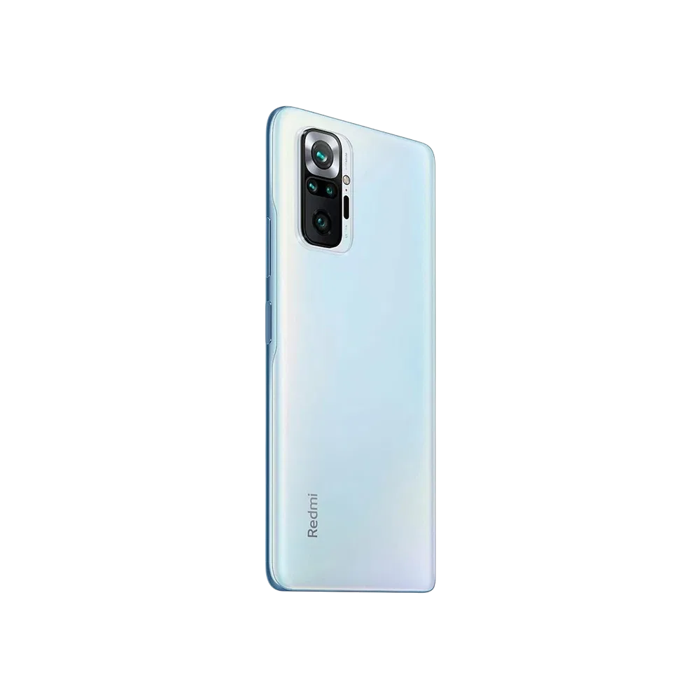 Xiaomi Redmi Note 10 Pro mavi akıllı telefonun arka yüzü, çoklu kamera modülüyle yandan görünüm