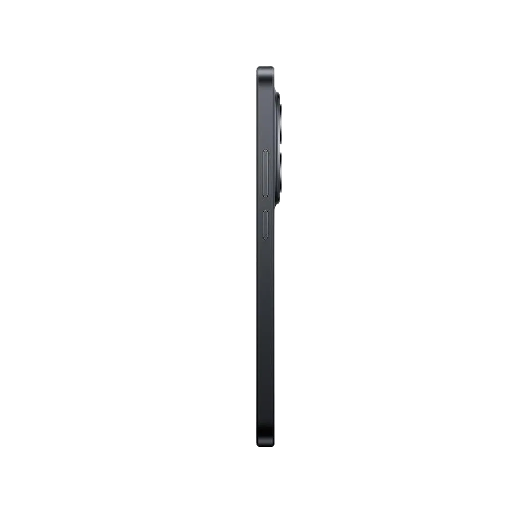 Xiaomi Redmi Note 15 Pro 5G siyah akıllı telefonun yandan görünümü, ince çerçeve ve tuş detayları