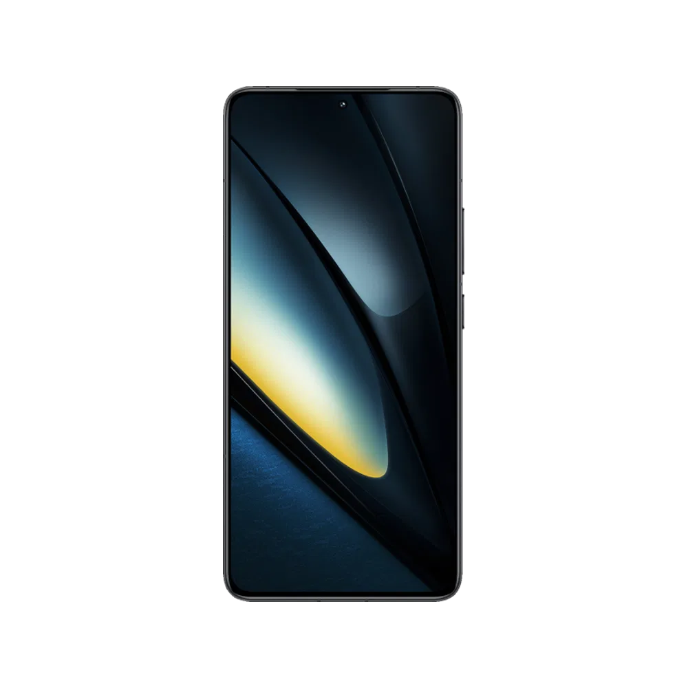 Siyah Poco F6 Pro akıllı telefon, ince çerçeveli ekranı ve modern ön yüz tasarımıyla önden görünüm