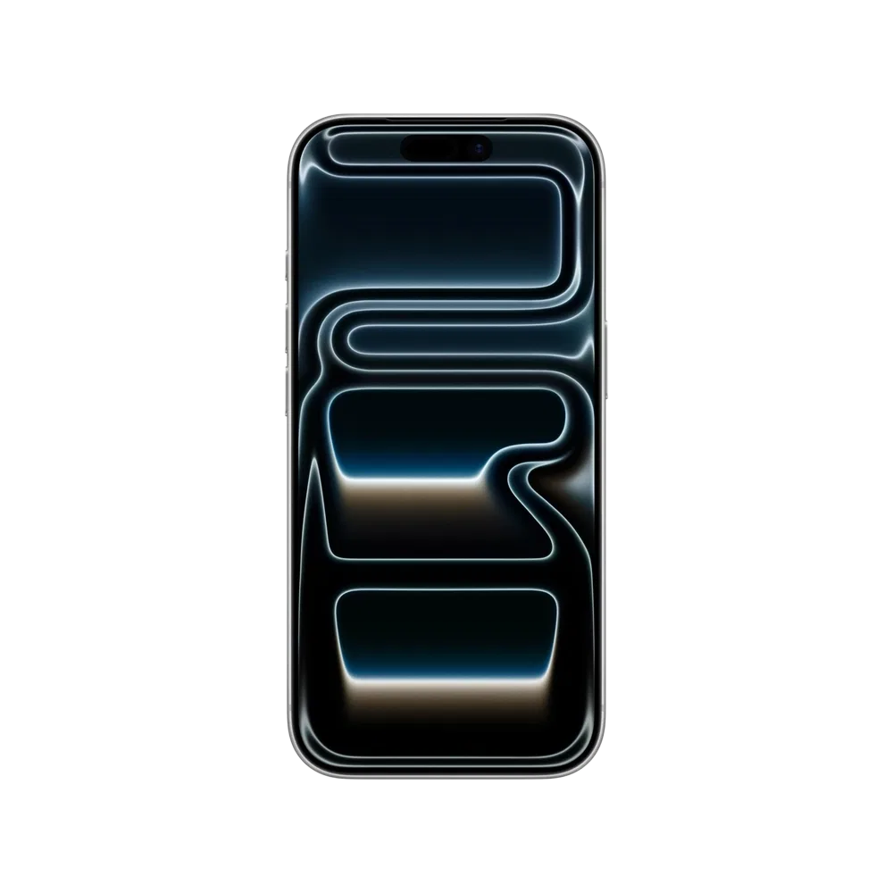 Apple iPhone 17 Pro Max gümüş akıllı telefon, önden görünüm, siyah ekranlı dinamik ada tasarımı