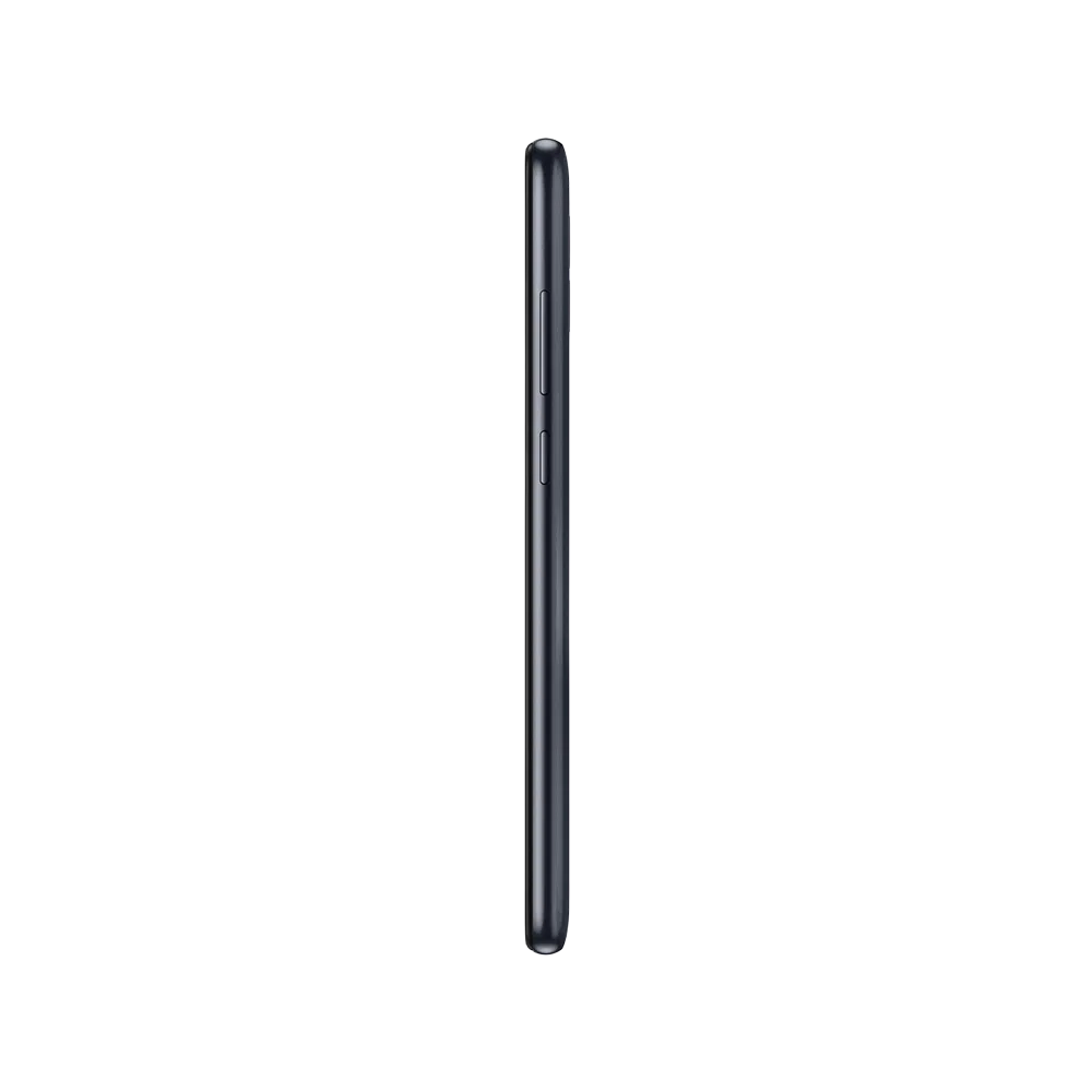 Samsung Galaxy A04e siyah akıllı telefonun yan profili, ince gövde ve yan tuş detaylarıyla görünüm