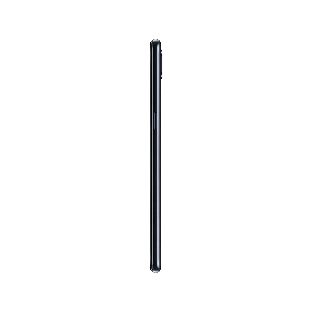 Siyah Samsung Galaxy A10s akıllı telefonun yandan görünümü, ince gövde ve yan tuş detayları