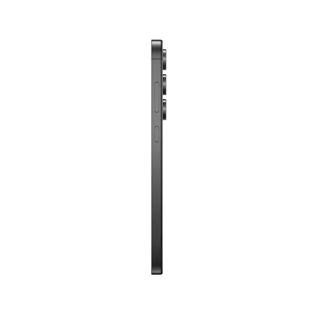 Samsung Galaxy S24 FE siyah akıllı telefonun yandan görünümü, ince gövde ve kamera çıkıntısı detaylı