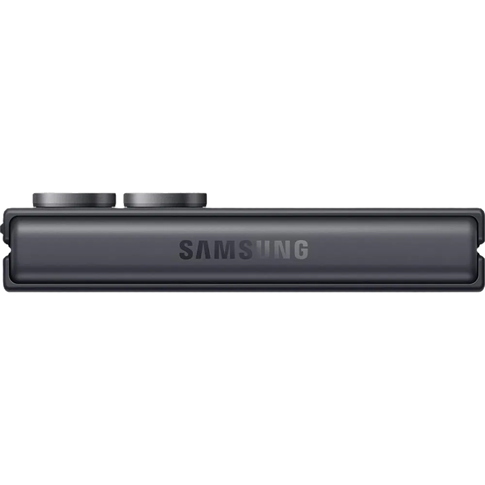Samsung Galaxy Z Flip8 gri akıllı telefonun kapak ekranı kapalı görünümü, yan detaylar belirgin.