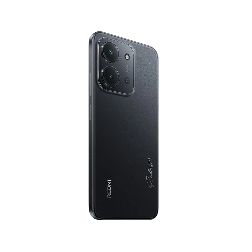 Xiaomi Redmi 15c siyah akıllı telefonun arka yüzü, çift kamera modülü ve Redmi logosu görünüyor