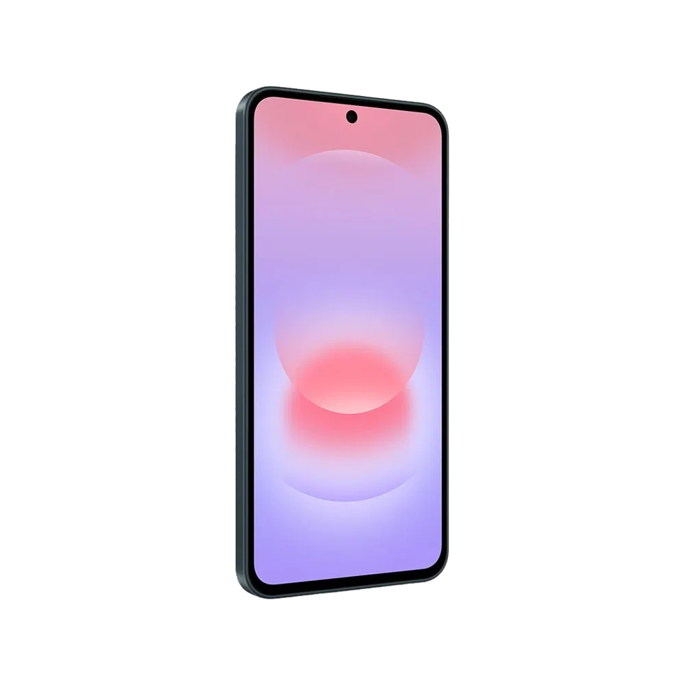 Gri Samsung Galaxy A37 5G akıllı telefon, ince çerçeveli ekran ve ön kamera deliğiyle önden görünüm