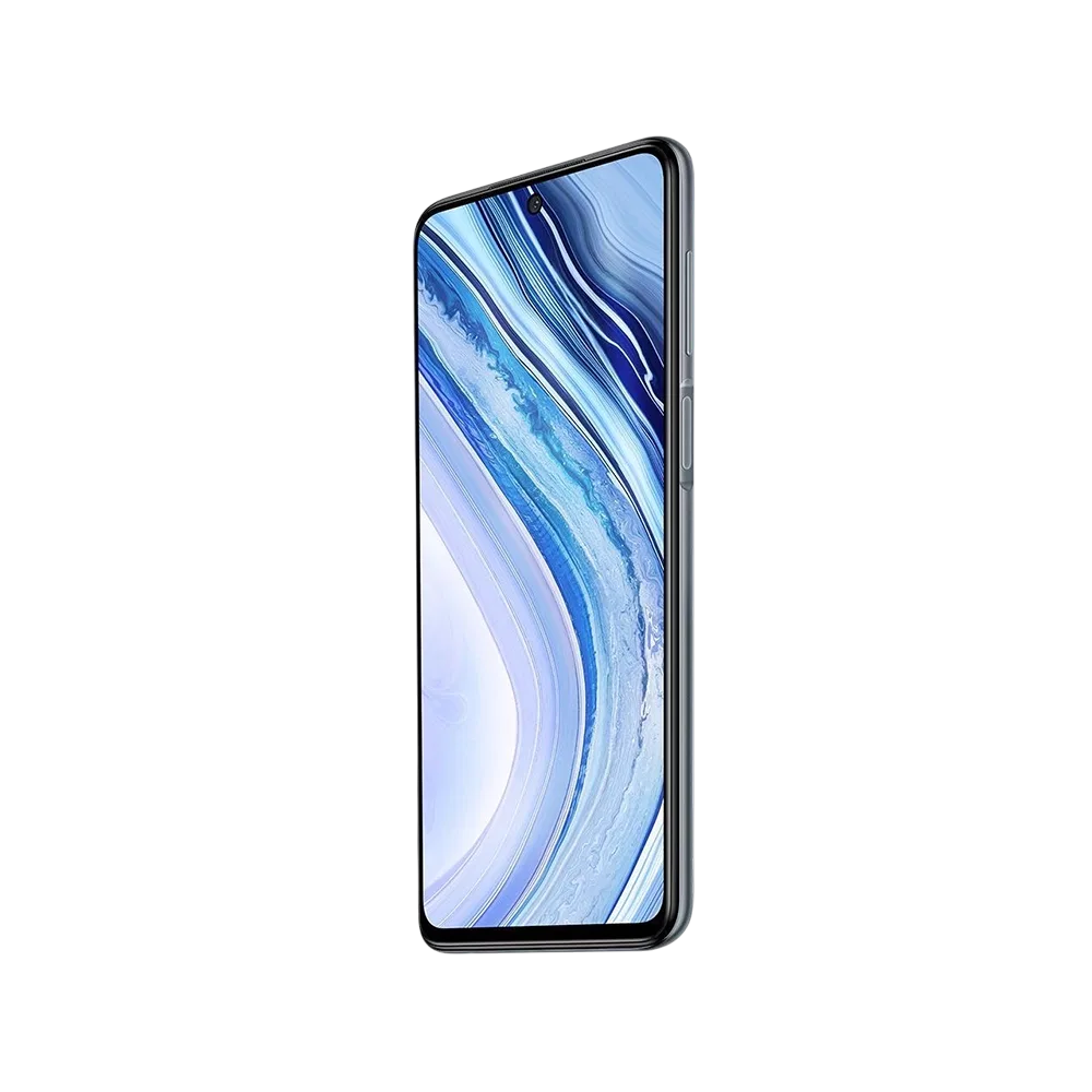 Xiaomi Redmi Note 9 Pro siyah akıllı telefon, ince çerçeveli ekran ve ön kamera deliğiyle önden görünüm
