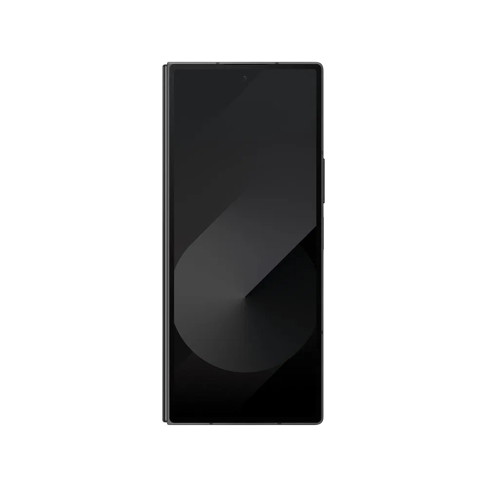 Samsung Galaxy Z Fold6 siyah akıllı telefon, ön ekrandan görünüm, ince çerçeveli katlanabilir tasarım