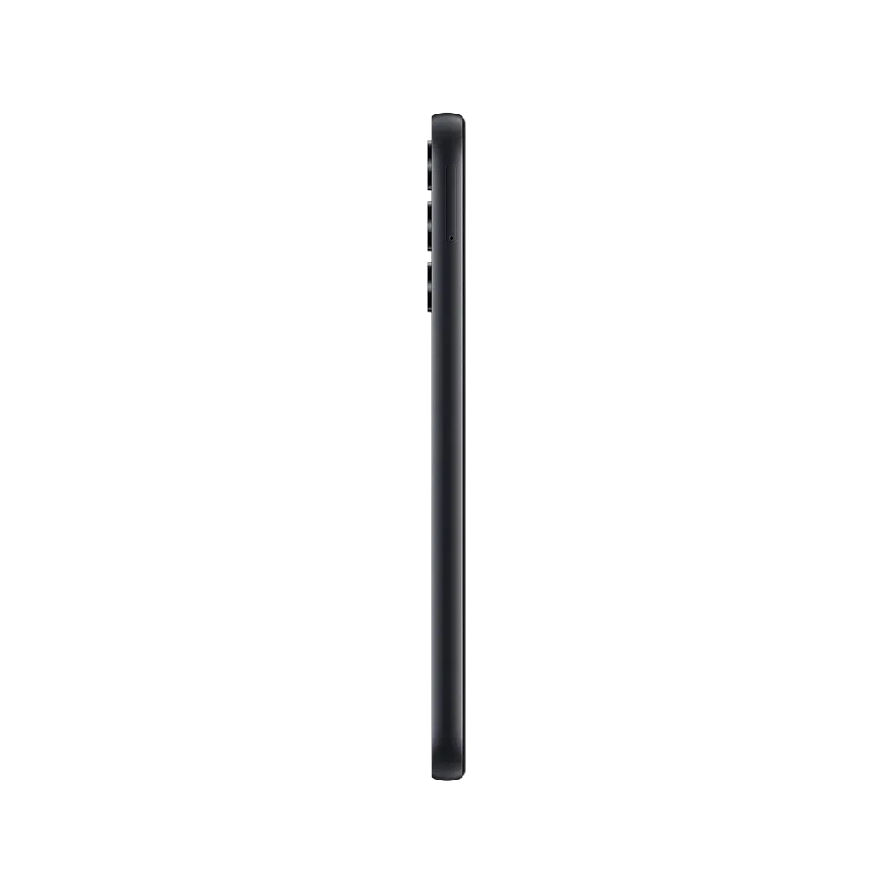 Siyah Samsung Galaxy A24 akıllı telefonun yandan görünümü, ince gövde ve yan tuş detayları