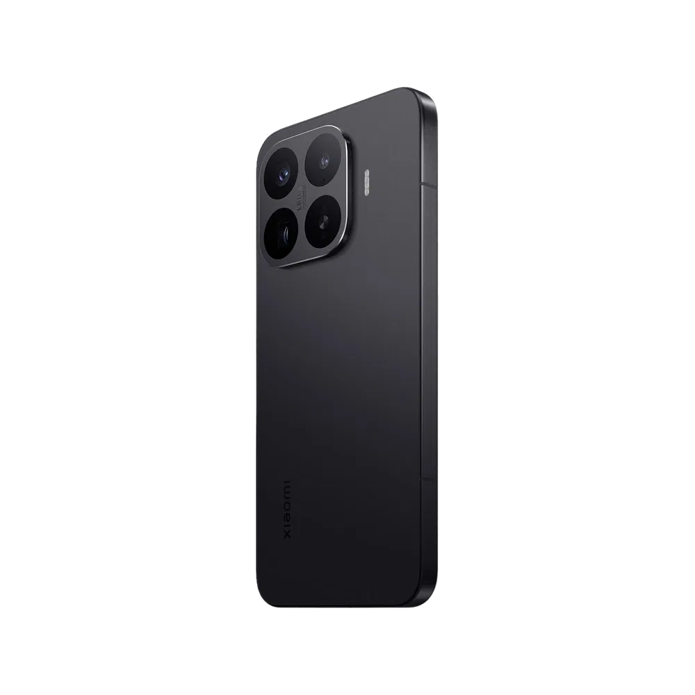 Siyah Xiaomi 17T Pro akıllı telefonun arka yüzeyi, büyük kamera modülü ve ince düz kenar tasarımı