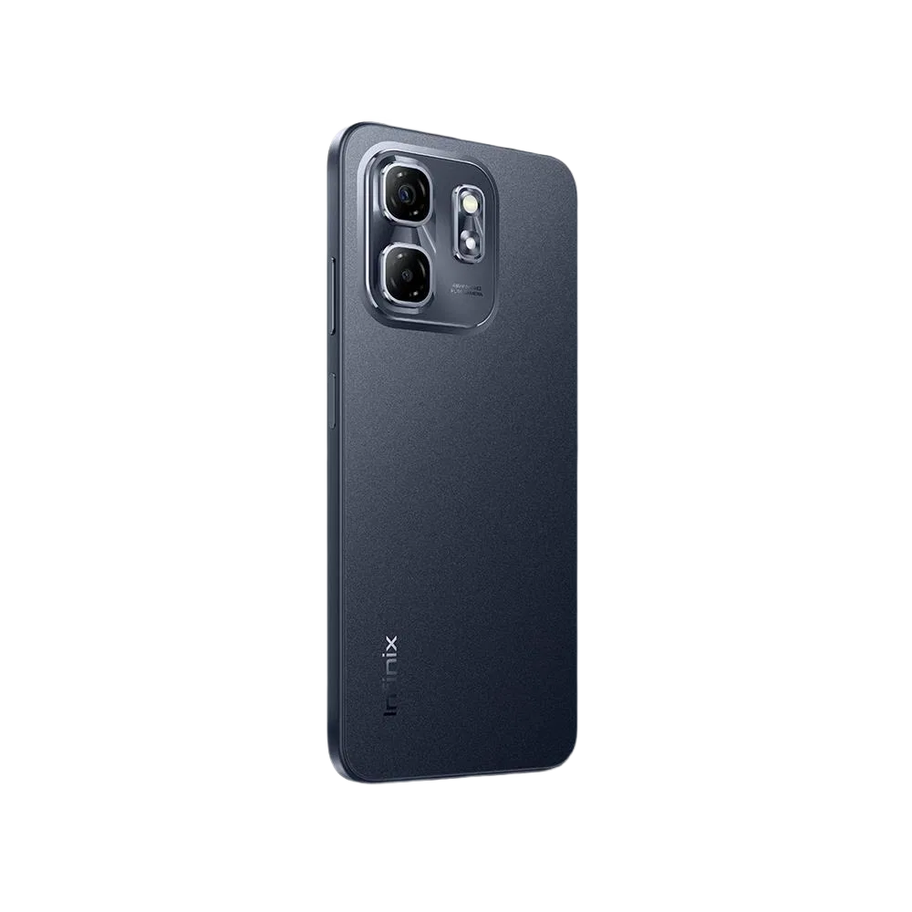 Siyah Infinix Hot 50i akıllı telefon, arka yüzey ve çift kamera modülü detaylı görünüm