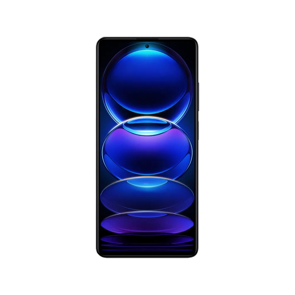 Xiaomi Redmi Note 12 Pro Plus siyah akıllı telefon, önden görünüm, tam ekran tasarım ve kamera deliği