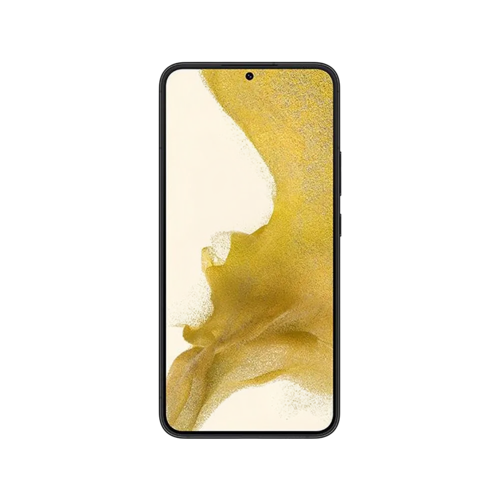 Siyah Samsung Galaxy S22 Plus akıllı telefon, önden görünüm; ince çerçeveli ekran ve ortada kamera deliği
