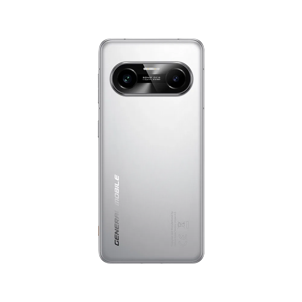 General Mobile GM Fenix 2 Pro 5G gri akıllı telefonun arka yüzü, yatay çift kamera modülüyle görünüm