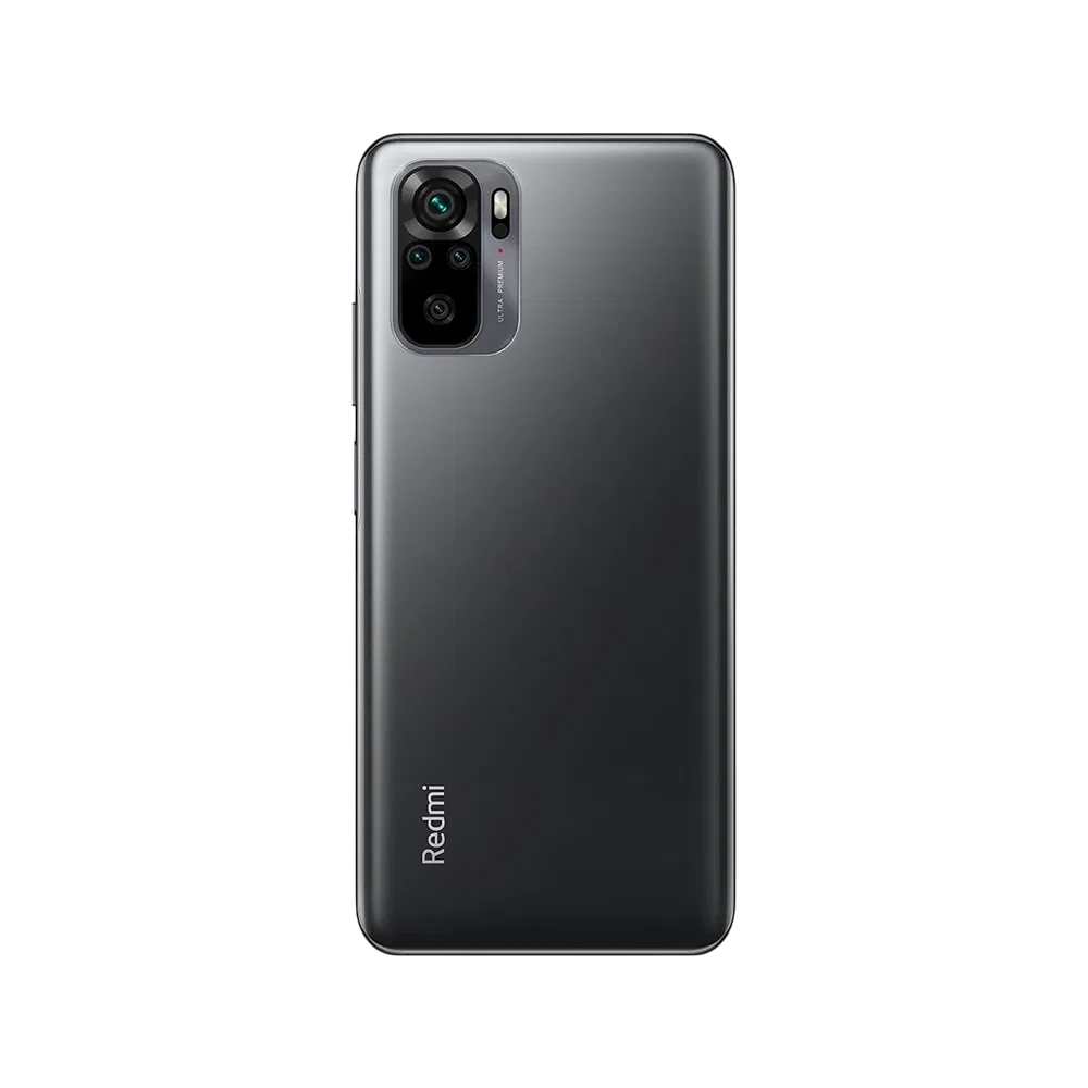 Xiaomi Redmi Note 10 5G siyah akıllı telefonun arka yüzü, dörtlü kamera modülüyle görünüm
