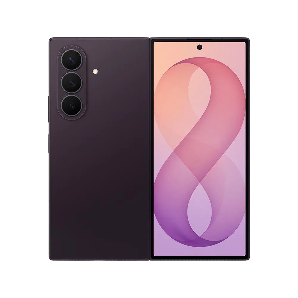 Samsung Galaxy Z Fold8 Ultra mor renkli katlanabilir akıllı telefon ön ve arka görünümde gösteriliyor