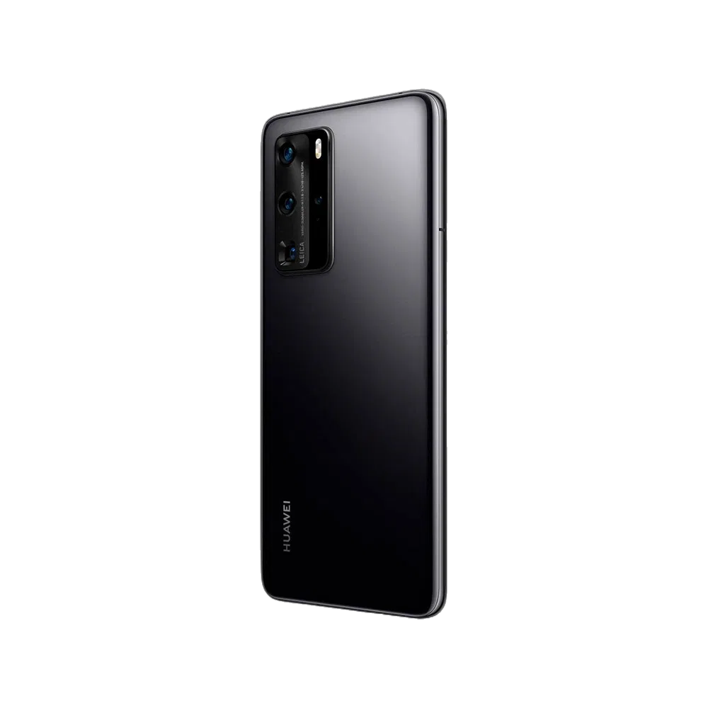 Huawei P40 Pro siyah akıllı telefonun arka yüzü ve üçlü kamera sistemi görünümü