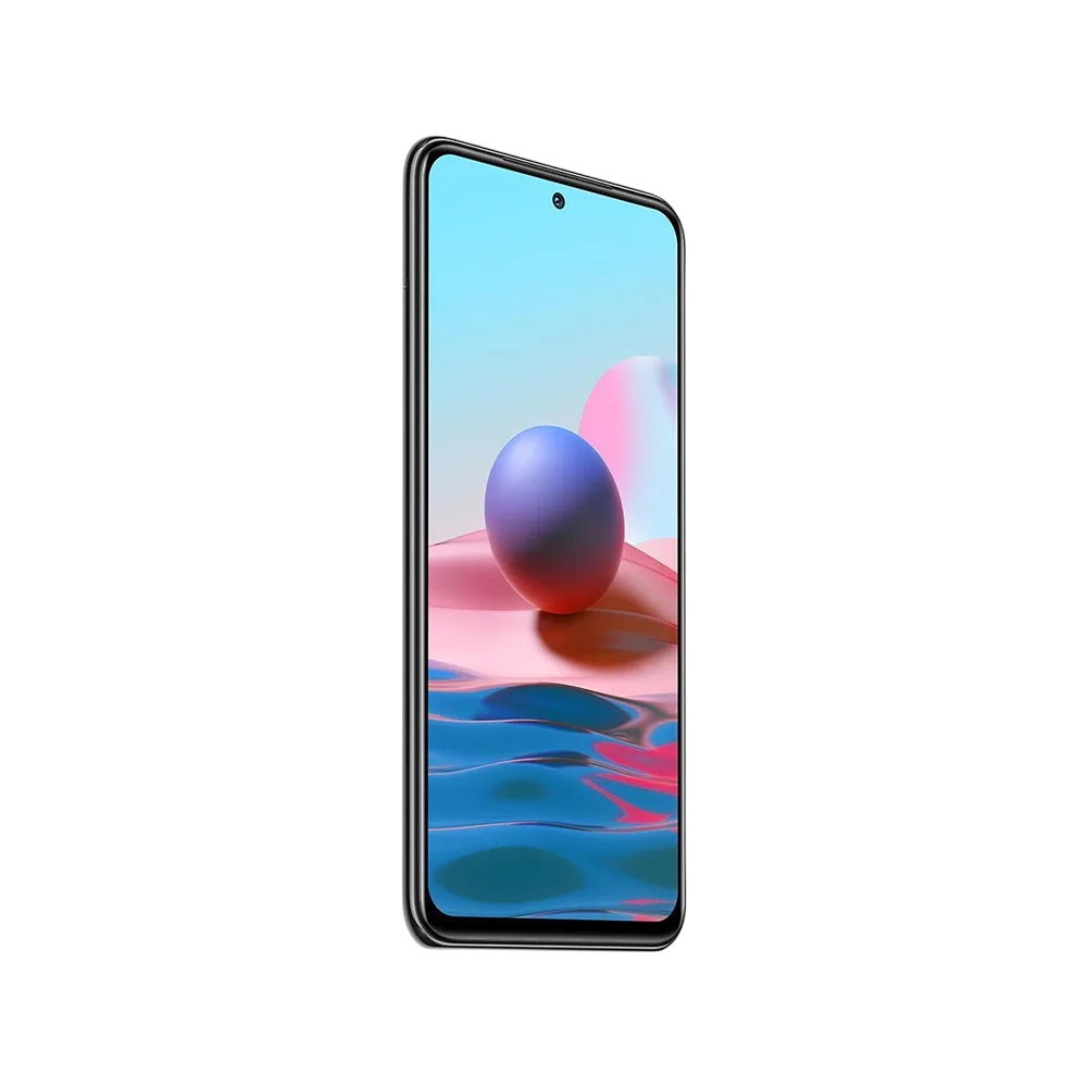 Xiaomi Redmi Note 10 5G siyah akıllı telefon, çerçevesiz ekran ve orta konumlu ön kamera detayı