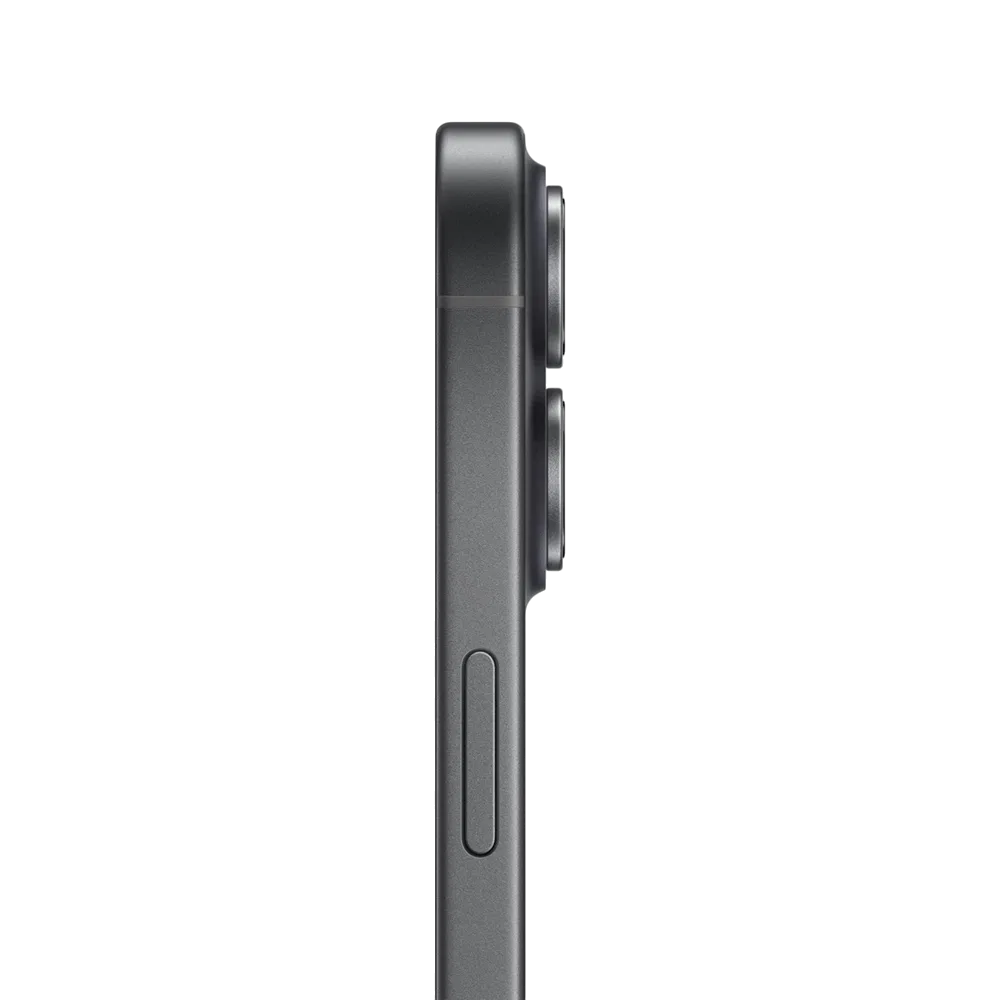 Siyah Apple iPhone 17 akıllı telefonun yandan görünümü, yükseltilmiş çift kamera modülü ve yan tuş detayları