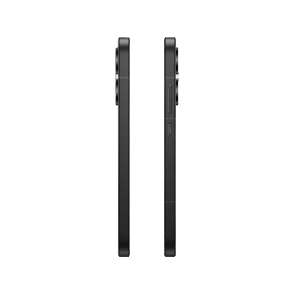 Siyah Xiaomi Poco X8 Pro Iron Man telefonun ince tasarımını ve yan profildeki düğmelerini gösteren ürün.