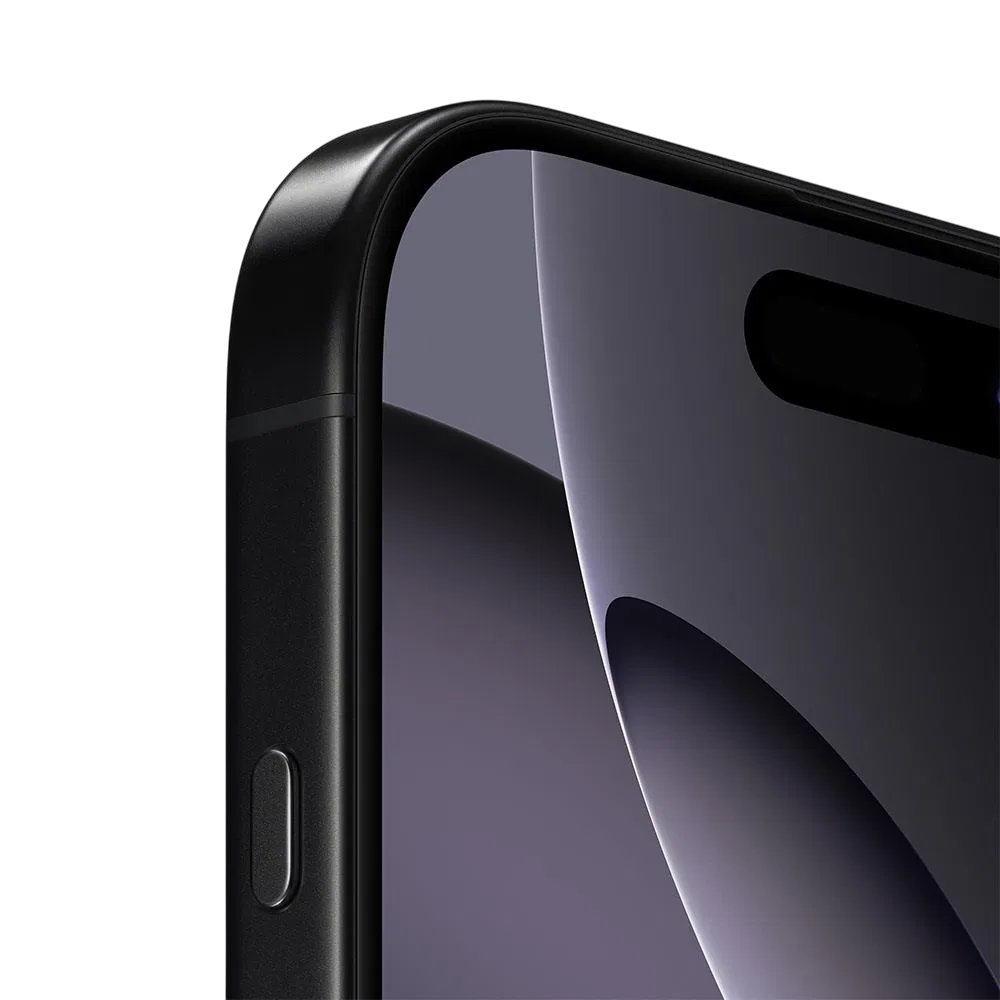 Apple iPhone 16 Pro Max Siyah Titanyum akıllı telefonun ekran ve çerçeve detayına yakın plan görünüm