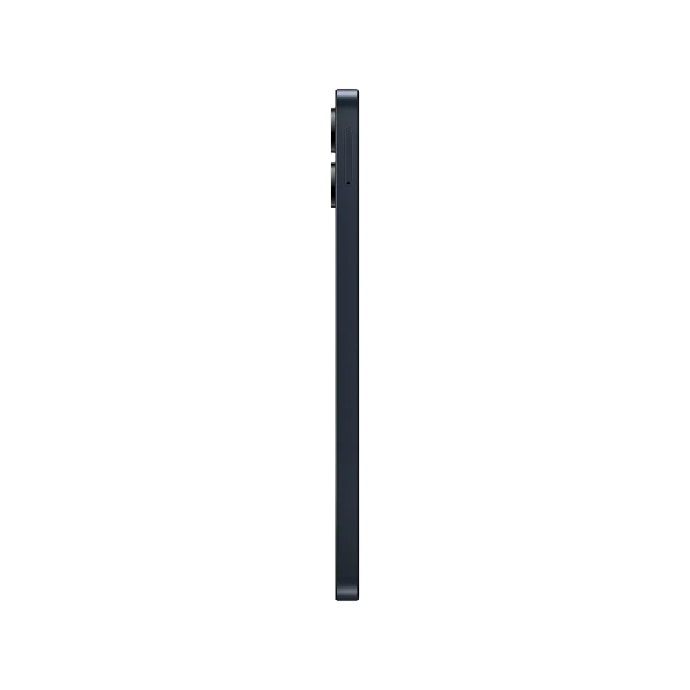 Siyah Samsung Galaxy A06 akıllı telefonun yan profilden görünümü, ince gövde ve kamera çıkıntısı