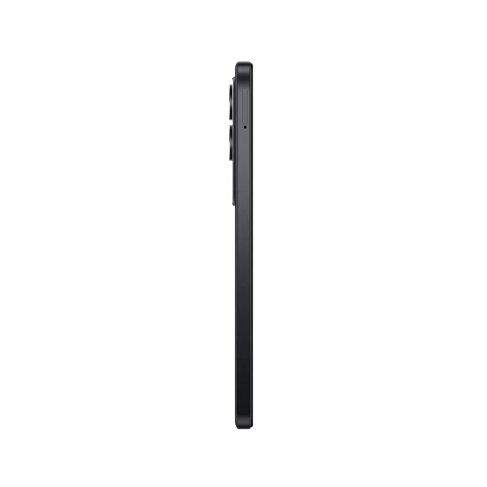 Xiaomi Redmi 15 siyah akıllı telefonun yan profilden görünümü, ince gövde ve kamera çıkıntısı detaylı