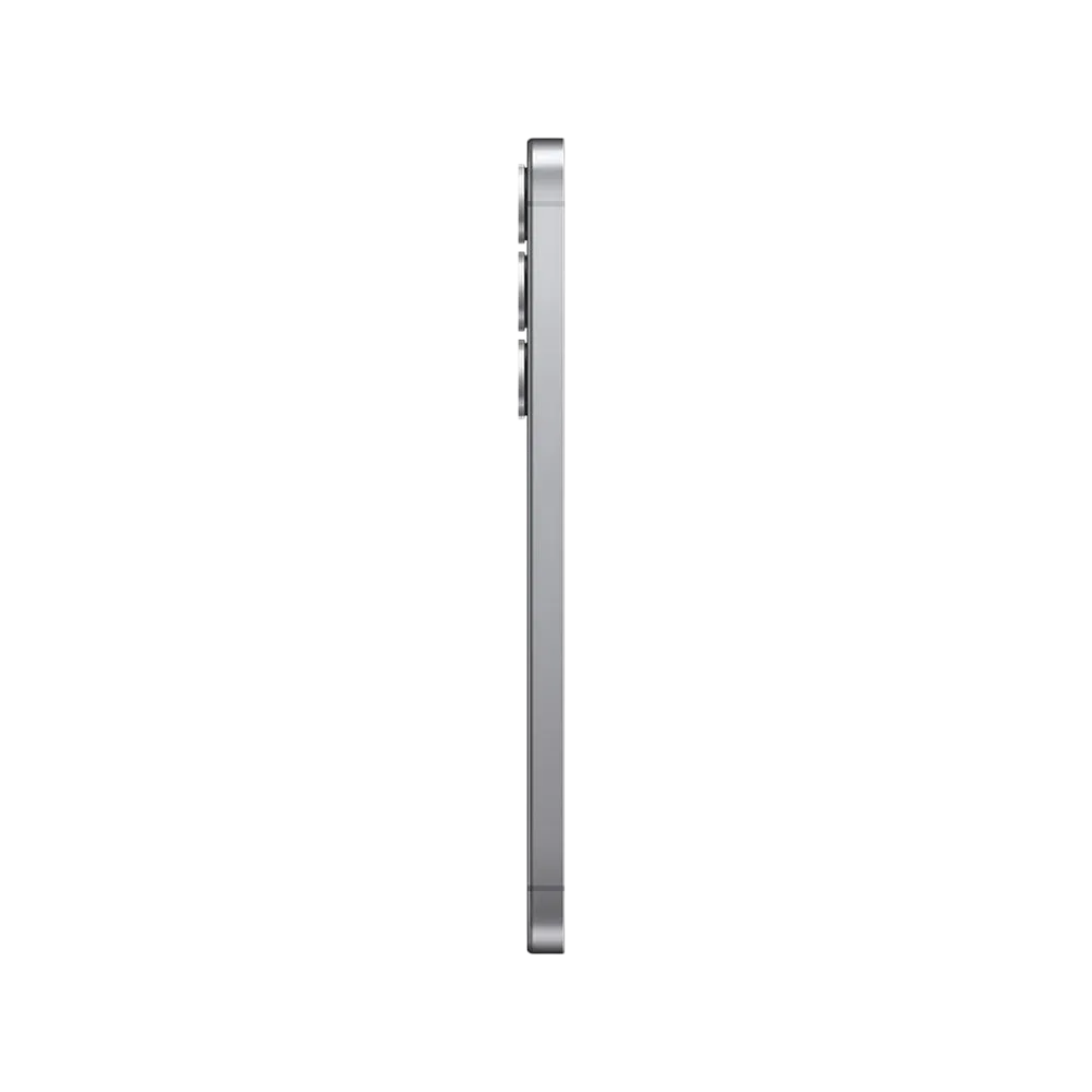 Samsung Galaxy S25 Plus gümüş akıllı telefonun yan profilden ince çerçeve tasarımı ve tuş detayları