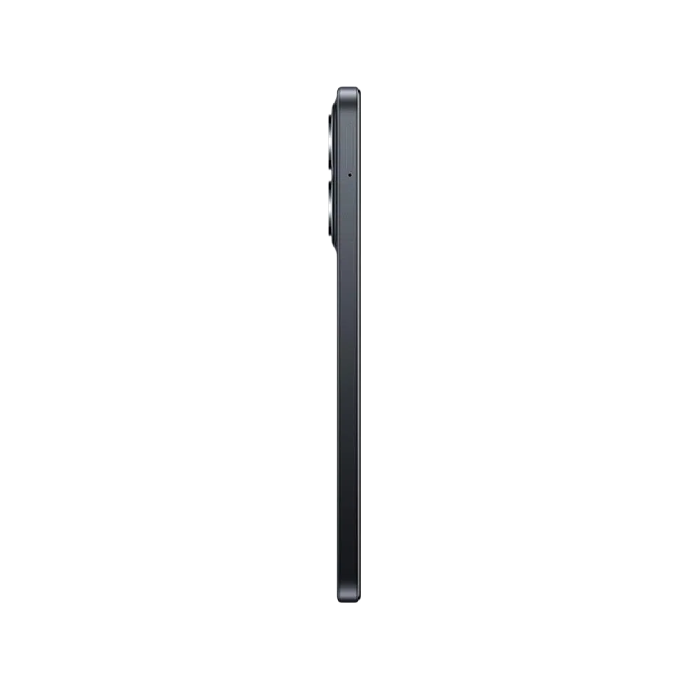 Xiaomi Redmi 15c siyah akıllı telefonun yandan görünümü, ince çerçeve ve kamera çıkıntısı detaylı