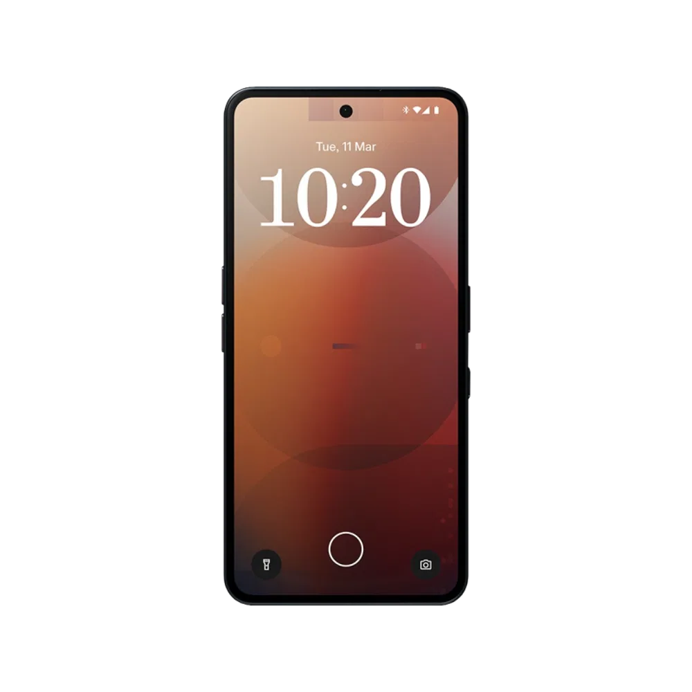 Nothing Phone 3a siyah akıllı telefon, ince çerçeveli ön yüz ve ortalanmış kamera deliğiyle önden görünüm