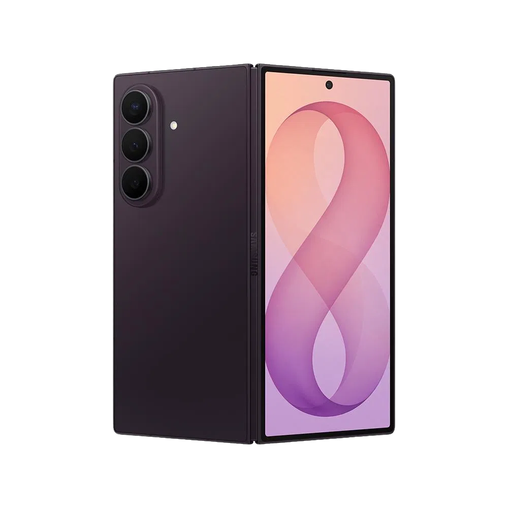 Samsung Galaxy Z Fold8 Ultra mor renkli katlanabilir akıllı telefon, ön ve arka görünüm birlikte
