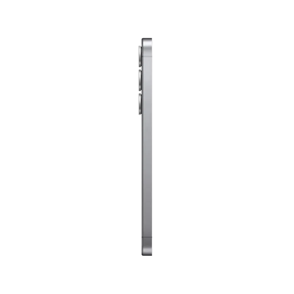Samsung Galaxy S25 gümüş akıllı telefonun yandan görünümü, ince metal çerçeve ve yan tuşlar