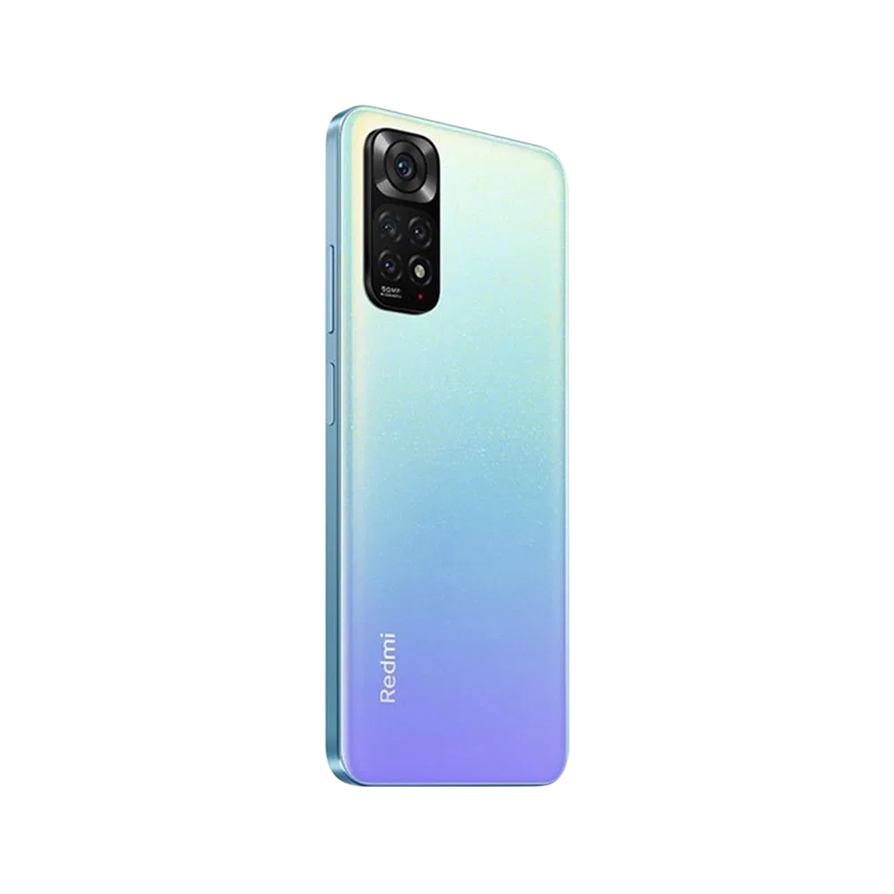 Xiaomi Redmi Note 11 Buz Mavisi akıllı telefon, arka yüz ve çoklu kamera modülü yakın plan görünüm