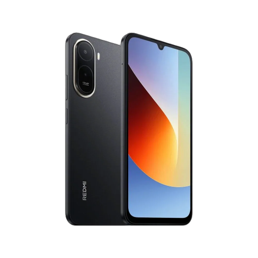 Xiaomi Redmi A7 Pro siyah telefonun ön ve arka yüzü, renkli ekranı ve çift kamerası ile birlikte.