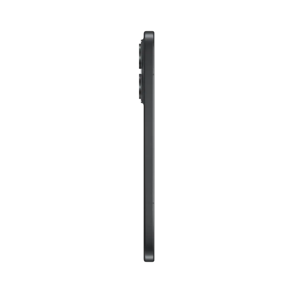 Xiaomi 17 siyah akıllı telefonun yandan görünümü, ince gövde ve arka kamera çıkıntısı detaylı tasarım