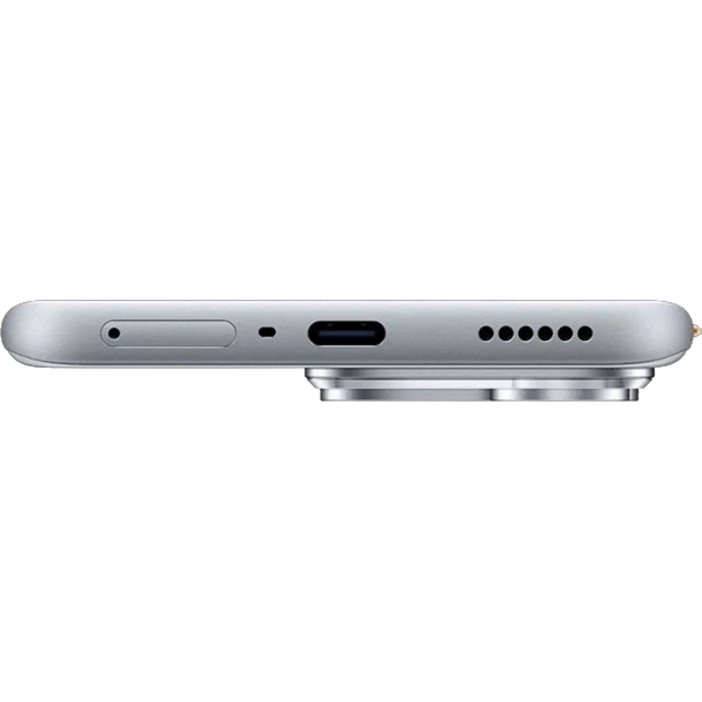 Titanyum renkli Tecno Pova Curve 2 5G akıllı telefonun alt kenarında USB-C girişi ve hoparlör detayları