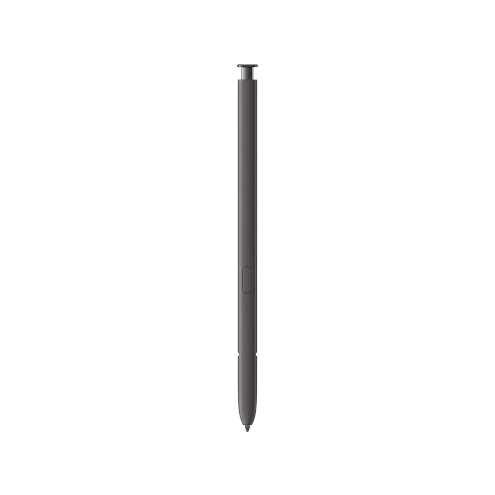 Titanyum siyah Samsung Galaxy S24 Ultra akıllı telefonun S Pen kalemi, yandan görünümde detaylı tasarım