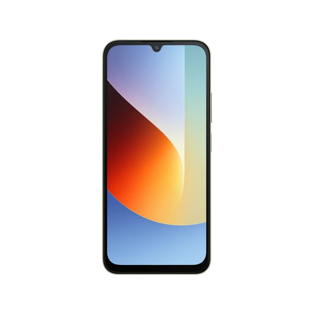 Siyah Xiaomi Redmi A7 Pro telefon, renkli ekran arayüzü ve ön kamera çentiğiyle önden görünür