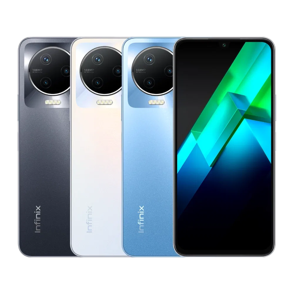 Infinix Note 12 Pro 4G siyah akıllı telefon, ön ekran ve arka çoklu kamera tasarımıyla görünüyor