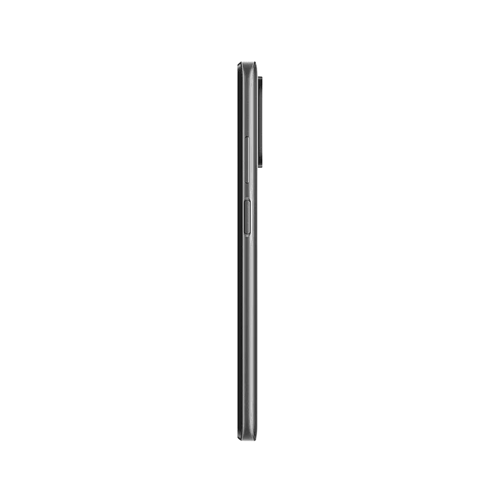 Xiaomi Redmi 10 2022 siyah akıllı telefonun yan profili, güç ve ses tuşları detaylı görünüm