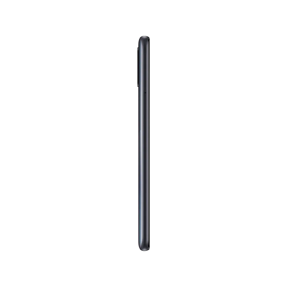 Samsung Galaxy A31 siyah akıllı telefonun yan profilden görünümü, ince gövde ve tuş detayları