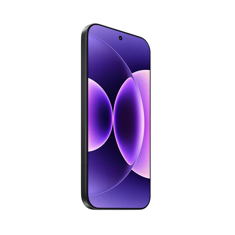 Xiaomi 17 siyah akıllı telefon, önden görünüm; ince çerçeveli ekran ve ortada delikli ön kamera