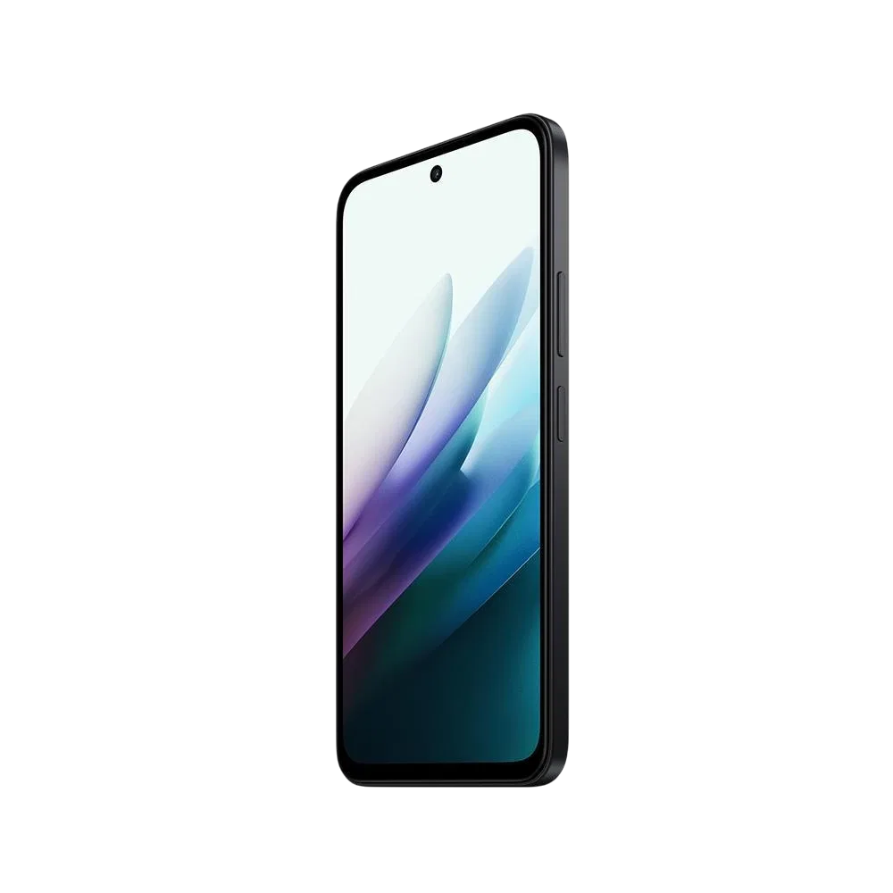Xiaomi Redmi 15 siyah akıllı telefon, ince çerçeveli ekran ve orta delikli ön kamera tasarımıyla önden görünüm